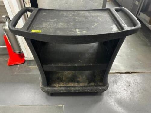 DESCRIPTION: THREE TIER BLACK PLASTIC BUS CART. LOCATION: KITCHEN QTY: 1