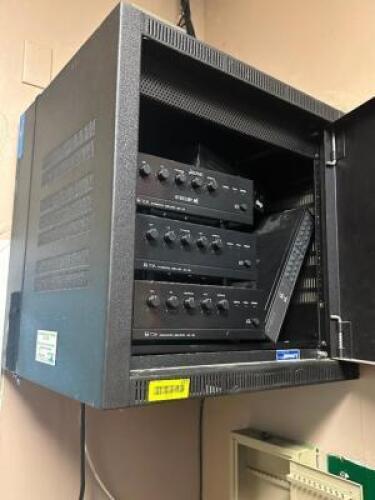 DESCRIPTION: (3) TOA DIGITAL AMPS AND (1) WALL MOUNTED CABINET. LOCATION: OFFICE THIS LOT IS: ONE MONEY QTY: 1