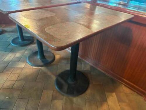 DESCRIPTION: (2) 44" X 30" COMPOSITE TOP TABLES W/ PUB BASE SIZE 42" TALL LOCATION: BAR THIS LOT IS: SOLD BY THE PIECE QTY: 2