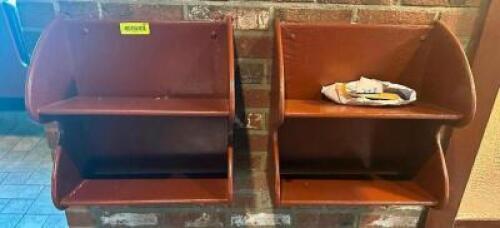 DESCRIPTION: (2) WALL MOUNTED WOODEN MENU ORGANIZERS. LOCATION: ENTRANCE THIS LOT IS: ONE MONEY QTY: 1