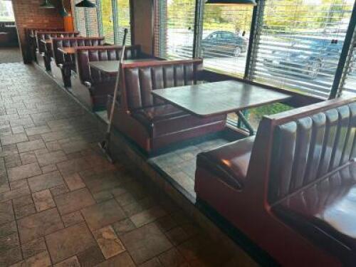DESCRIPTION: (6) SECTION 42" BOOTH SEATING PACKAGE W/ TABLES. ADDITIONAL INFORMATION (2) END CAPS AND (5) DOUBLES SIZE 42" LOCATION: BAR THIS LOT IS: