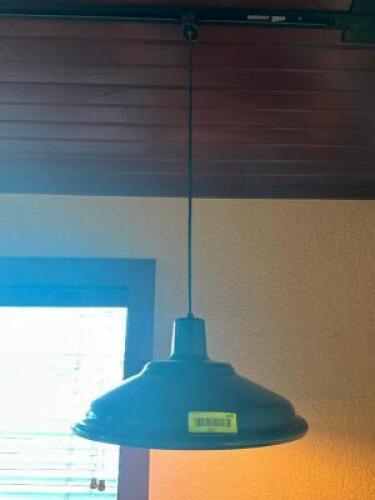 DESCRIPTION: (6) PENDANT TRACK LIGHTS W/ GREEN METAL SHADES. ADDITIONAL INFORMATION LADDER REQUIRED FOR REMOVAL LOCATION: BAR THIS LOT IS: SOLD BY THE