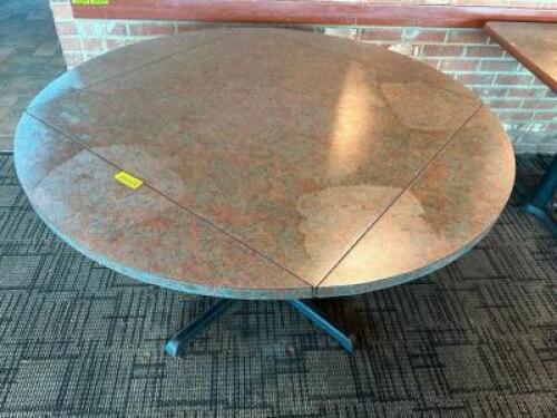 DESCRIPTION: (3) 51" ROUND DROP SIDE COMPOSITE TABLES W/ BASE. SIZE 51" R LOCATION: SIDE SEATING THIS LOT IS: SOLD BY THE PIECE QTY: 3