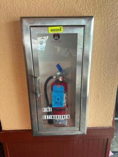 DESCRIPTION: RECESSED STAINLESS EXTINGUISHER CABINET W/ CONTENTS. LOCATION: SIDE SEATING QTY: 1