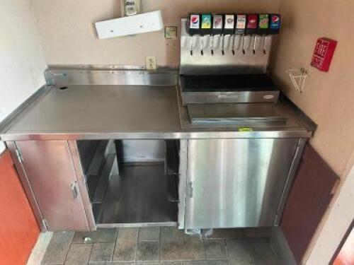 DESCRIPTION: 60" STAINLESS WAITRESS STATION COUNTER W/ FOUNTAIN SODA MACHINE. LOCATION: SIDE SEATING QTY: 1