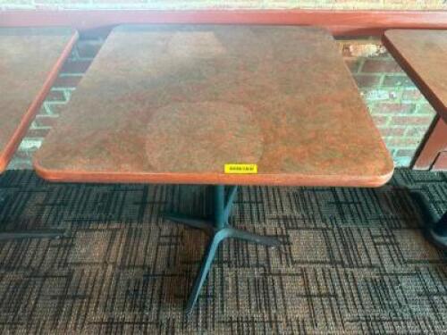 DESCRIPTION: 30" X 30" TABLE W/ BASE. SIZE 30" X 30" LOCATION: MAIN SEATING QTY: 1