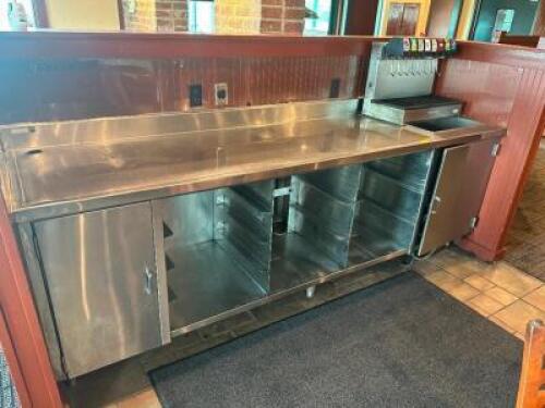 DESCRIPTION: 9' ALL STAINLESS BEVERAGE STATION COUNTER W/ FOUNTAIN SODA MACHINE LOCATION: MAIN SEATING QTY: 1