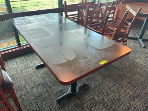 DESCRIPTION: (2) 60" X 30" COMPOSITE TOP TABLES W/ DOUBLE PEDESTAL BASES. LOCATION: MAIN SEATING THIS LOT IS: SOLD BY THE PIECE QTY: 2