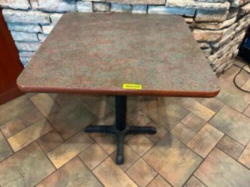 DESCRIPTION: 30" X 30" TABLE W/ BASE. LOCATION: MAIN SEATING QTY: 1