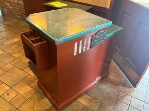 DESCRIPTION: SMALL HOSTESS STAND W/ BACK COUNTER. LOCATION: ENTRANCE QTY: 1