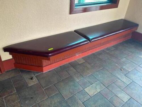 DESCRIPTION: (4) WOODEN BENCH SEATS W/ MAROON CUSHION TOPS LOCATION: ENTRANCE THIS LOT IS: ONE MONEY QTY: 1