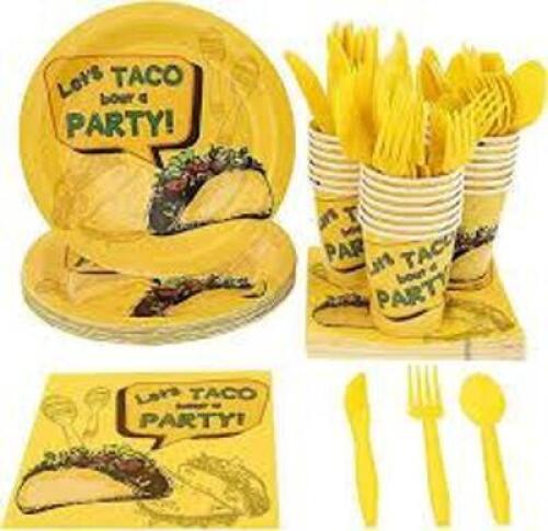 DESCRIPTION: (3) TACO PARTY KIT BRAND/MODEL: BLUE PANDA INFORMATION: MEXICAN TACO THEME SIZE: SERVES 242 RETAIL$: $28.95 QTY: 3