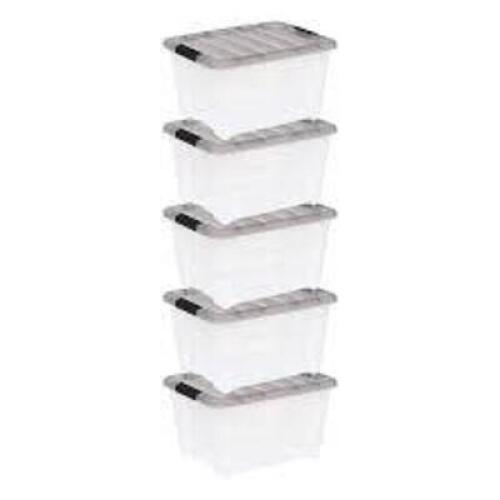 DESCRIPTION: (4) LOCKING STORAGE BINS BRAND/MODEL: IRIS USA INFORMATION: CLEAR WITH BLACK HANDLES RETAIL$: $41.82 TOTAL QTY: 4