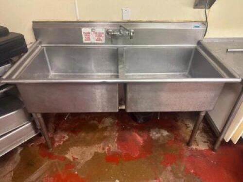 64" TWO WELL STAINLESS PREP SINK W/ 28" X 24" WELLS.
