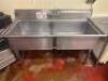 64" TWO WELL STAINLESS PREP SINK W/ 28" X 24" WELLS.