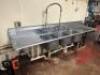 104" THREE WELL STAINLESS POT SINK W/ LEFT AND RIGHT DRY BOARDS.