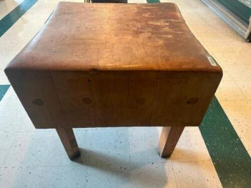 35" X 35" VINTAGE HEAVY DUTY BUTCHERS TABLE.