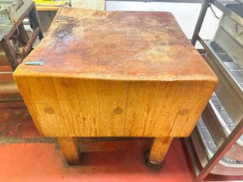 35" X 35" VINTAGE HEAVY DUTY BUTCHERS TABLE.