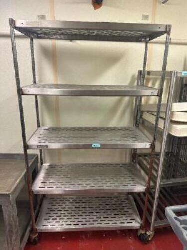 36" X 24" FIVE TIER SLOTTED STAINLESS SHELF ( ON CASTERS )