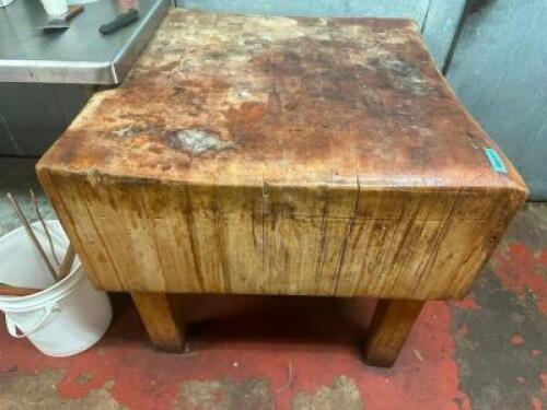 35" X 35" VINTAGE HEAVY DUTY BUTCHERS TABLE.