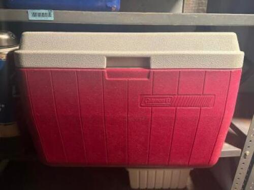 COLEMAN RED PLASTIC COOLER.