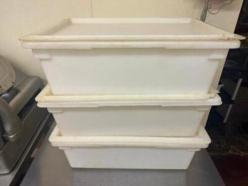 (3) 8 GALLON PLASTIC CONTAINERS W/ LIDS.