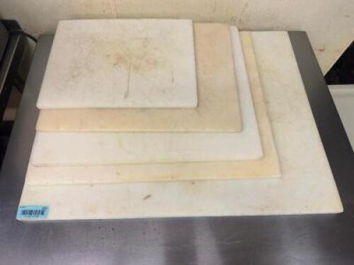 (5) ASSORTED WHITE PLASTIC CUTTING BOARDS.