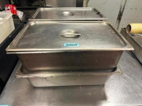 (4) FULL SIZE STAINLESS INSERTS W/ LIDS