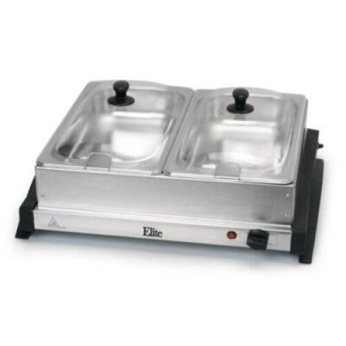 ELITE GOURMET DUAL TRAY BUFFET SERVER IN STAINLESS STEEL RETAILS FOR $34.99