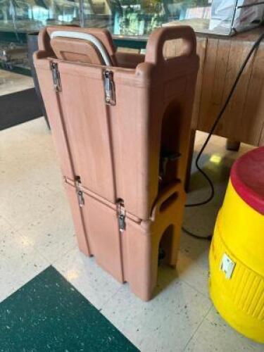 (2) STACKING INSULATED BEVERAGE TRANSPORT CONTAINERS