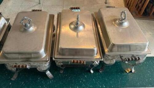(3) FULL SIZE STAINLESS CHAFFER SETS.