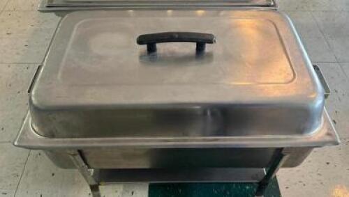 (3) FULL SIZE STAINLESS CHAFFER SETS.