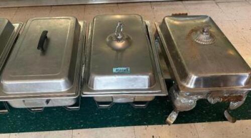(3) FULL SIZE STAINLESS CHAFFER SETS.