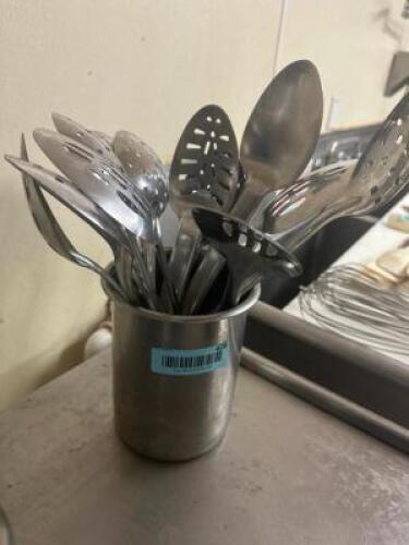 (10) ASSORTED SLOTTED STAINLESS SERVING SPOONS