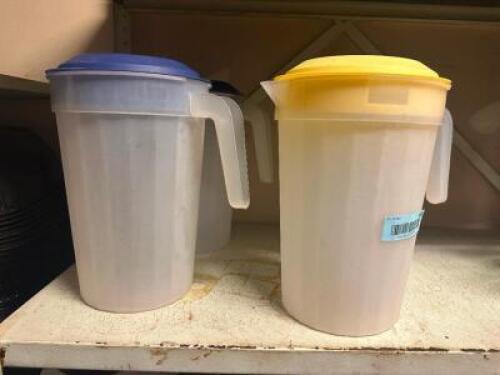 (4) PLASTIC PITCHERS W/ LIDS