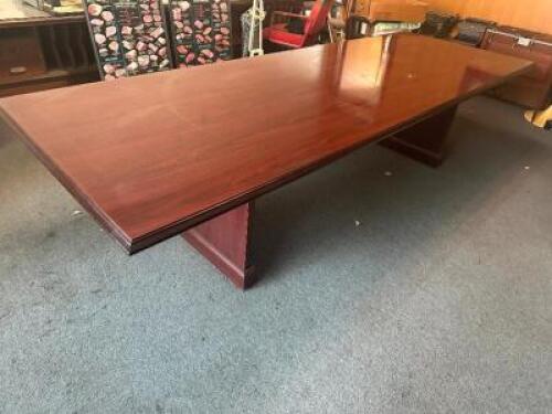 10' X 42" HARDWOOD CONFERENCE TABLE W/ CHERRY FINISH.