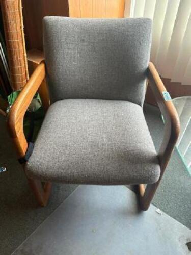 (2) GREY UPHOLSTERED ARM CHAIRS