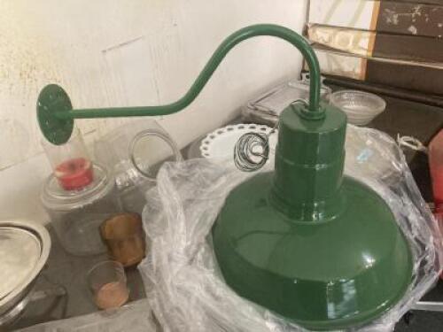 (1) NEW GREEN METAL WALL DOWN LIGHT W/ SHADE.