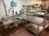 72" X 72" L SHAPED STAINLESS SOIL TABLE W/ RISER AND SPRAY SINK. - 2