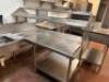 72" X 72" L SHAPED STAINLESS SOIL TABLE W/ RISER AND SPRAY SINK. - 4