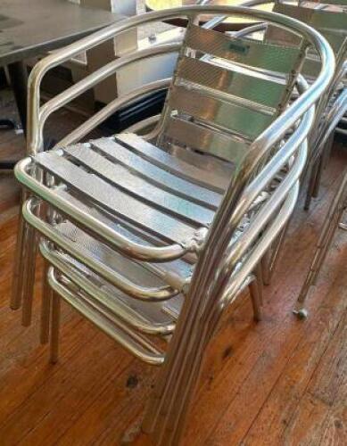 (4) CHROME PATIO BARREL BACK STACK CHAIRS