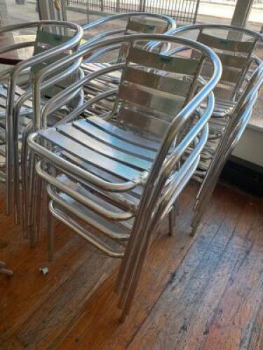 (4) CHROME PATIO BARREL BACK STACK CHAIRS