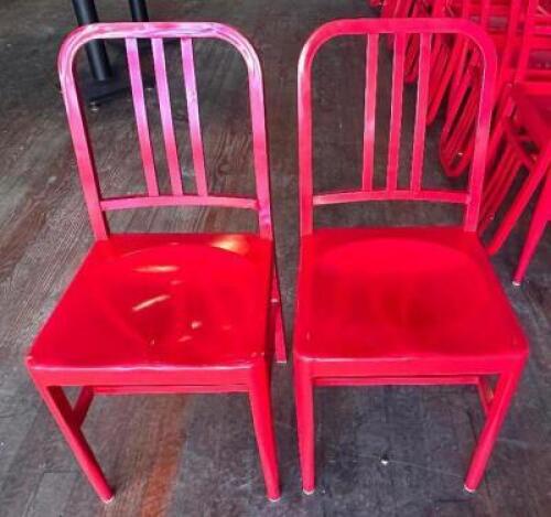 (8) METAL LADDER BACK CHAIRS ( RED )