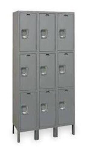 DESCRIPTION: (1) WARDROBE LOCKER BRAND/MODEL: HALLOWELL #4HE12 INFORMATION: GRAY SIZE: 36 IN X 18 IN X 78 IN, 3 TIERS, 3 UNITS WIDE RETAIL$: $1173.18
