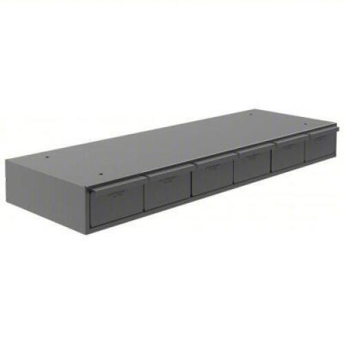 DESCRIPTION: (1) DRAWER BIN CABINET BRAND/MODEL: DURHAM #3KP94 INFORMATION: GRAY, STEEL SIZE: 33 3/4 IN X 12 1/4 IN X 4 IN, 6 DRAWERS, STACKABLE RETAI