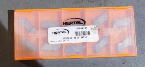 DESCRIPTION: (10) ib3-3l CARBIDE GROOVING INSERTS BRAND/MODEL: HERTEL 53852141 RETAIL$: 26.60 PER INSERT QTY: 10