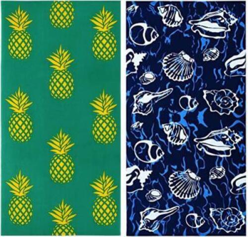 DESCRIPTION: (2) OVERSIZED BEACH TOWELS BRAND/MODEL: GENOVEGA PINEAPPLE SHELL INFORMATION: PICTURED ITEM MAY DIFFER FROM ACTUAL PRODUCT SIZE: XL RETAI