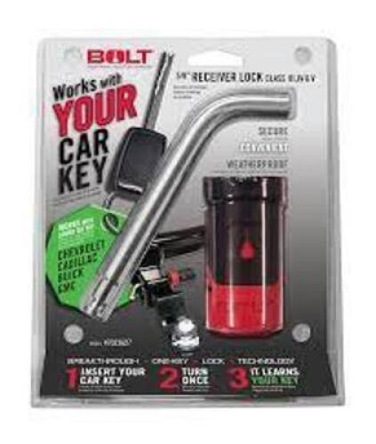DESCRIPTION: (2) RECEIVER LOCK BRAND/MODEL: BOLT INFORMATION: WORKS WITH YOUR CAR KEY SIZE: 5/8" RETAIL$: $35.99 EA QTY: 2