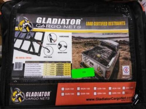 DESCRIPTION: (1) HEAVY DUTY CARGO NET RESTRAINTS BRAND/MODEL: GLADIATOR CARGO NETS INFORMATION: BLACK RETAIL$: $262.49 EA QTY: 1