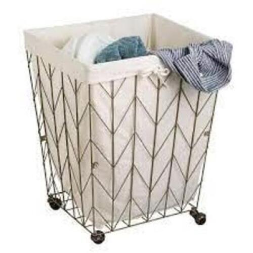 DESCRIPTION: (1) ROLLING HAMPER BRAND/MODEL: HONEY CAN DO INFORMATION: CHEVRON PATTERN IN BRONZE WIRE RETAIL$: $50.00 EA QTY: 1